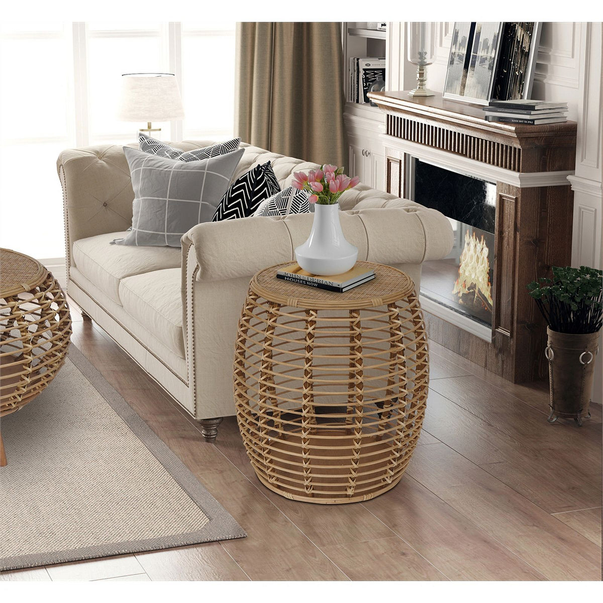 Natural Espresso Rattan End Table A6753