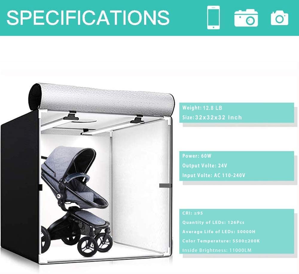 Portable Foldable 32 x 32 Inch Photo Studio Light Box with LED Lights and 3 Color Backdrops G4828