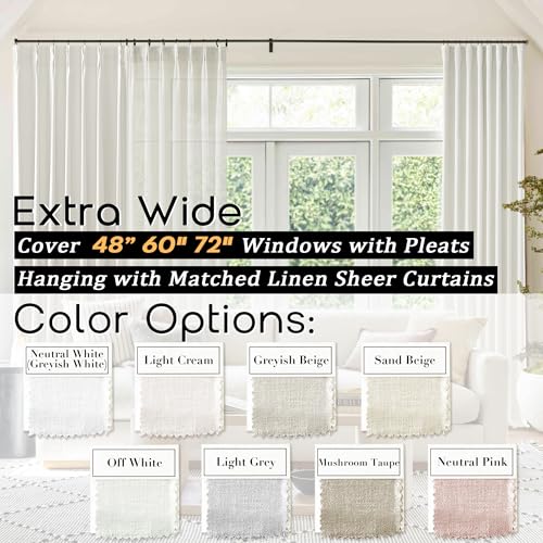 Grey Light Sun Blocking 84 Inches Long Linen Pinch Pleated Blackout Curtains 2 Panels Set P4411