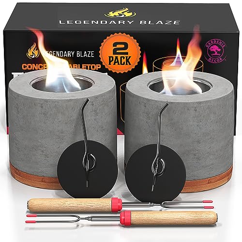 2 Pack Concrete Tabletop Fire Pit with Bamboo Base V81882