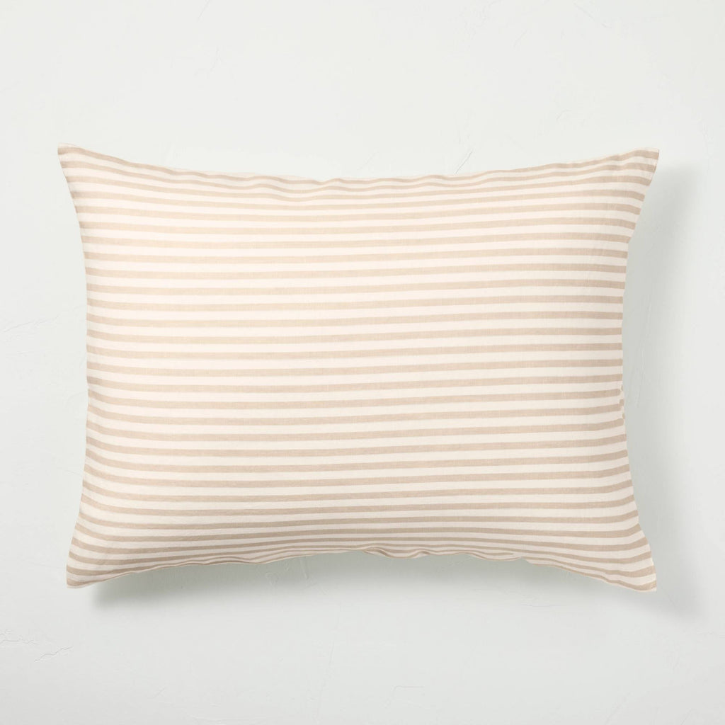 White/Natural Stripe Linen Duvet & Sham Set N335