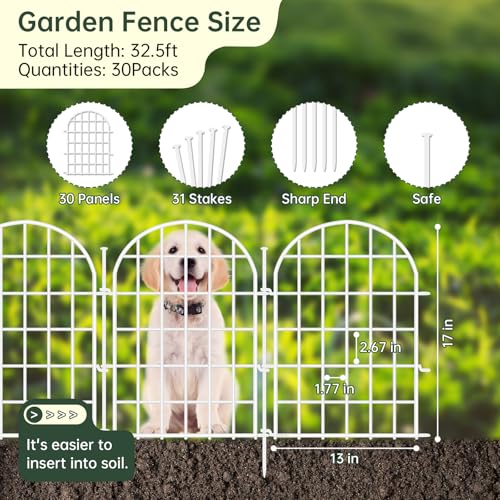 32.5 ft x 22 in 30 Panels Arched No Dig Metal Garden Fence C79626
