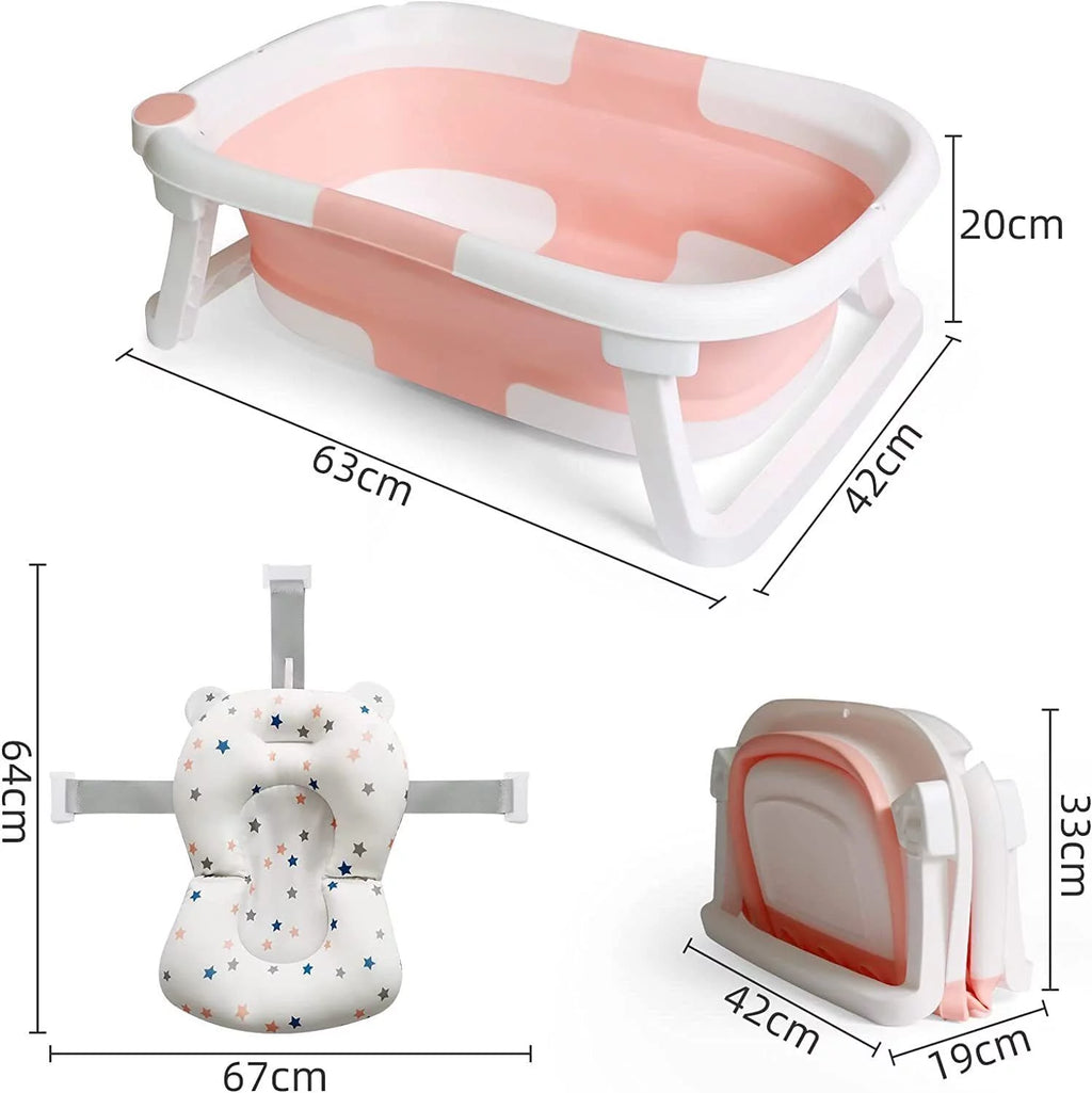 Collapsible Newborn Baby Bathtub with Pillow Cushion Support Bath Net Temperature Sensor Pink D569019