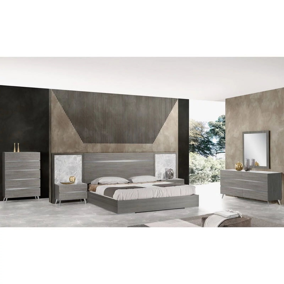 King Size 3-Piece Bedroom Set, Light Grey Oak Veneer K169660