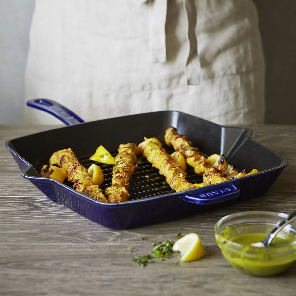 Cast Iron Square Grill Pan, 12-in, Dark Blue M56243
