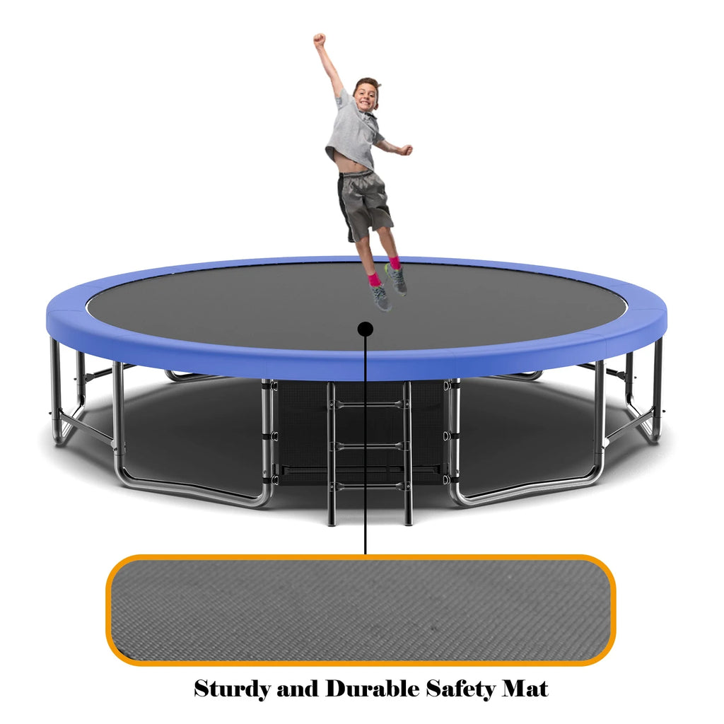 15FT Trampoline with Basketball Hoop, Blue, with Enclosure Net & Ladder C388678