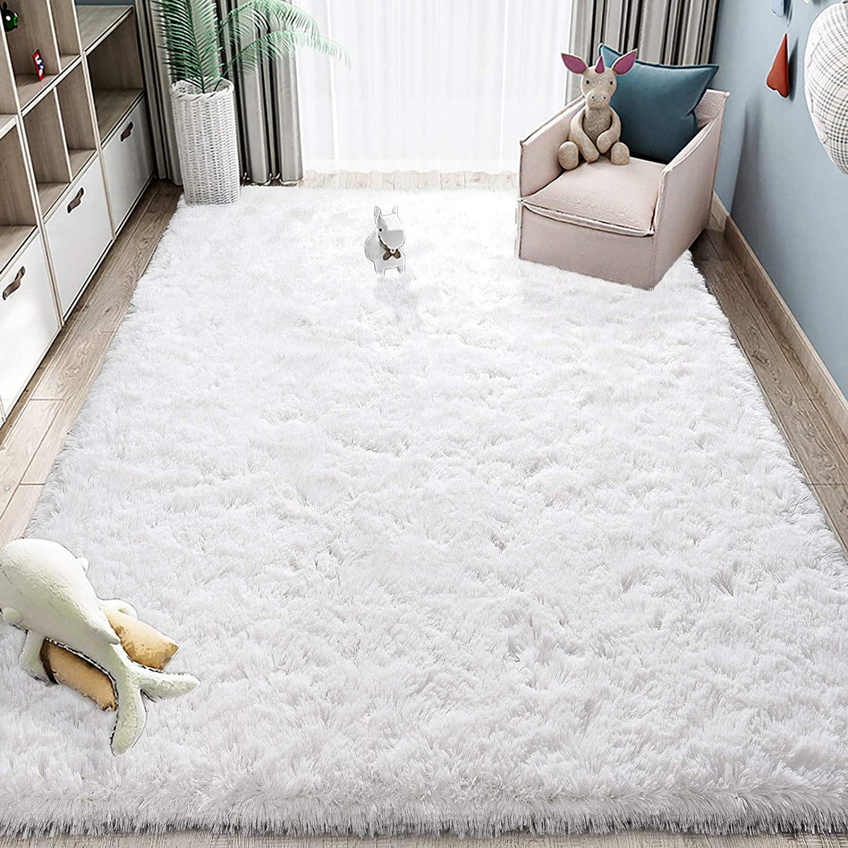 Cream Shaggy Area Rug, 5x8ft S697