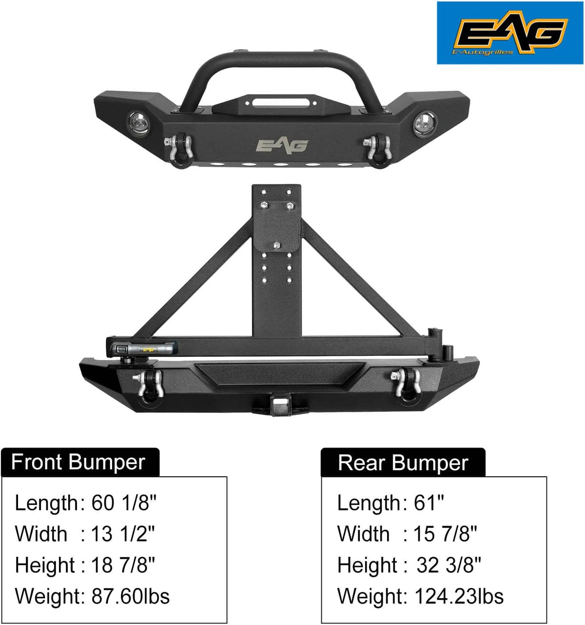 Full Width Front Bumper with LED Lights and Rear Bumper with Tire Carrier F4421