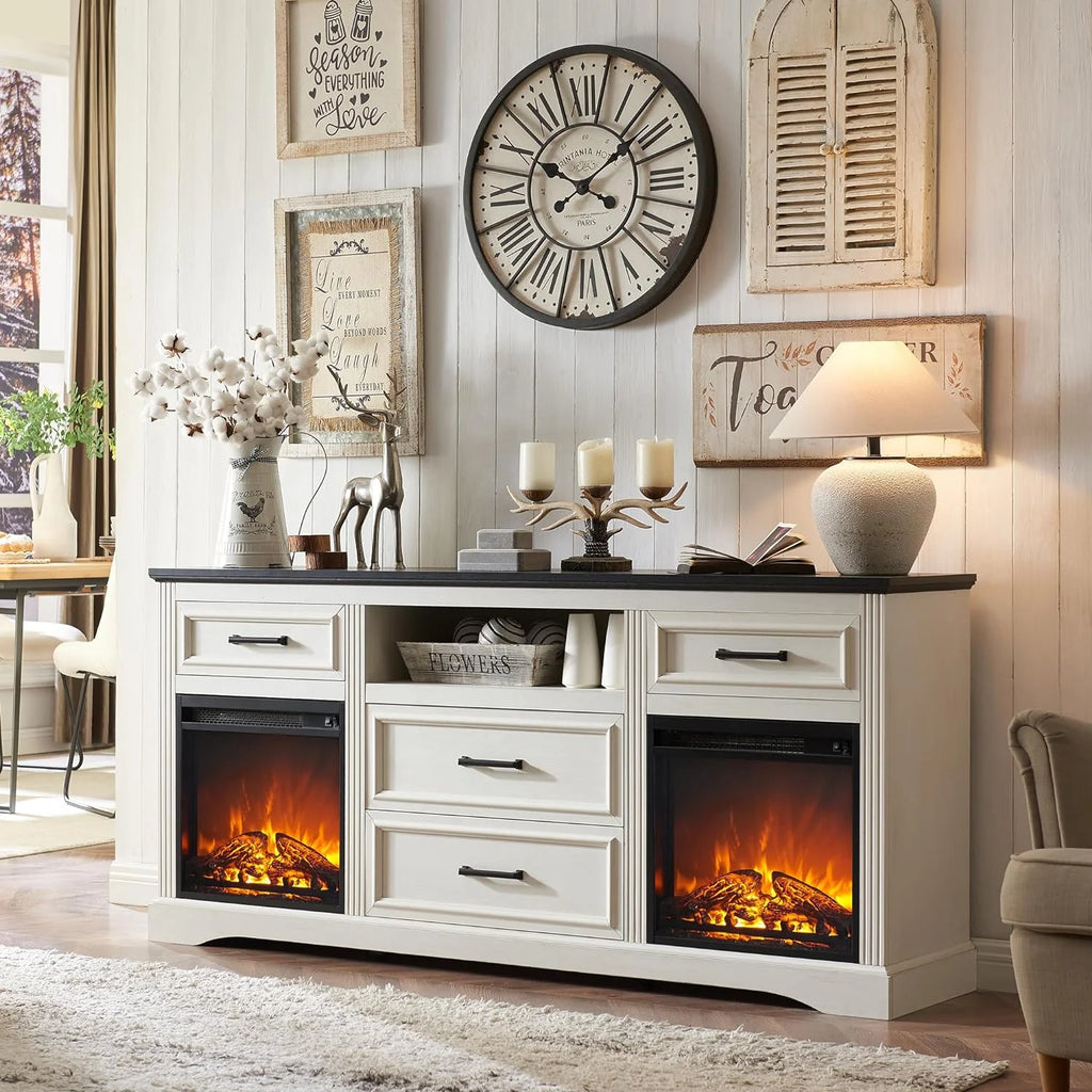 White Fireplace TV Stand with 4 Drawers F7761