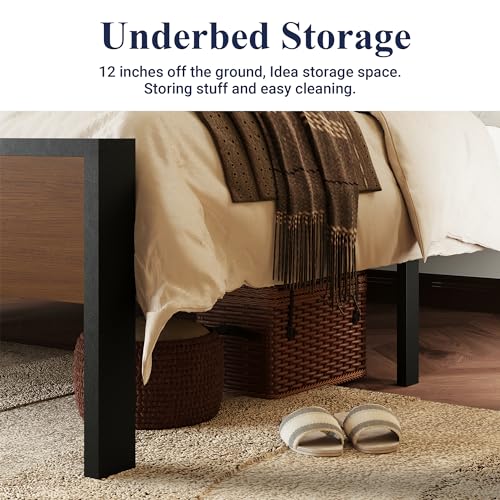 Full Size Platform Bed Frame with Wooden Headboard and Footboard I26690