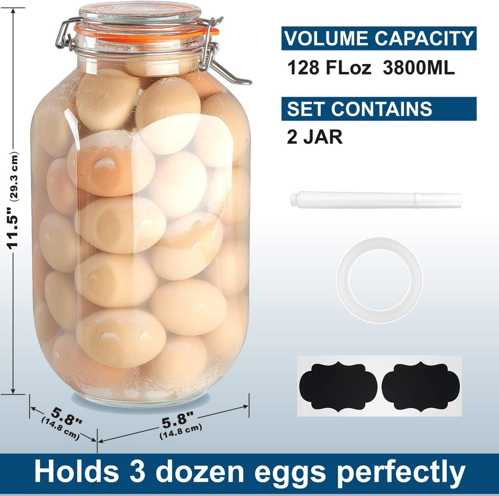 2 Pack 1 Gallon Square Glass Storage Jars with Airtight Lids I67694