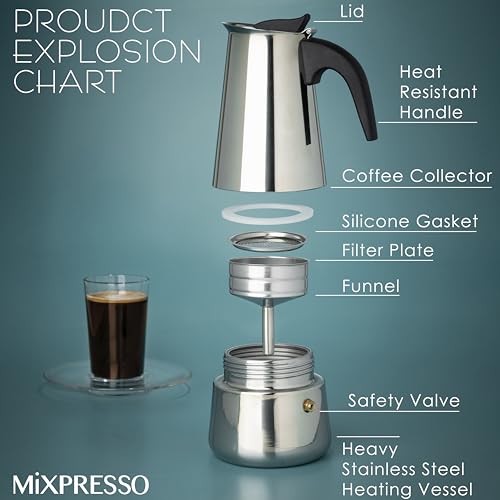 6 Cup Stovetop Espresso Maker 10oz Stainless Steel Black O45802