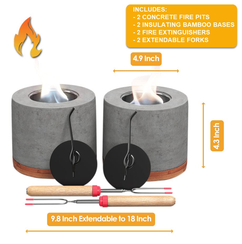 2 Pack Concrete Tabletop Fire Pit with Bamboo Base V81882