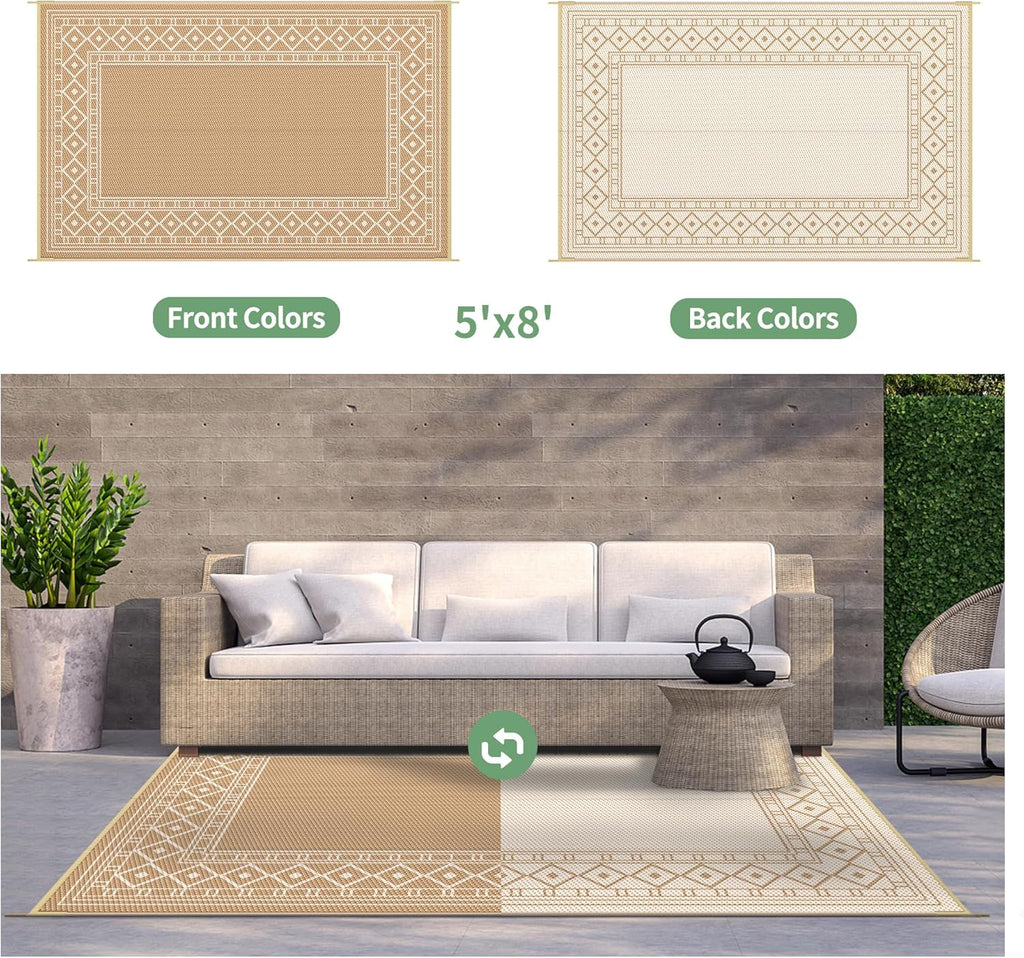 5' x 8' Waterproof Reversible Outdoor Plastic Straw Rug X75411