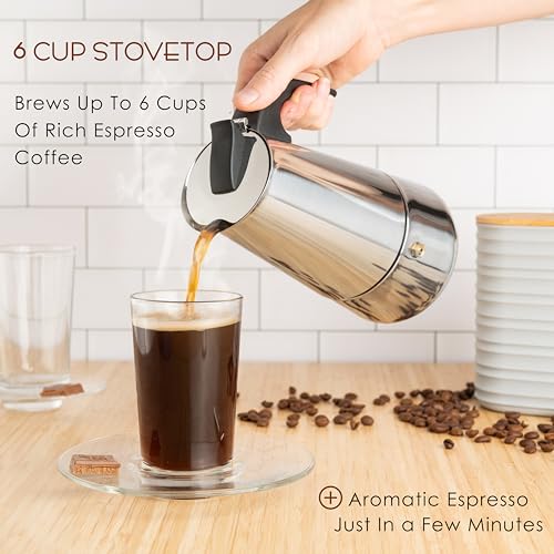 6 Cup Stovetop Espresso Maker 10oz Stainless Steel Black O45802