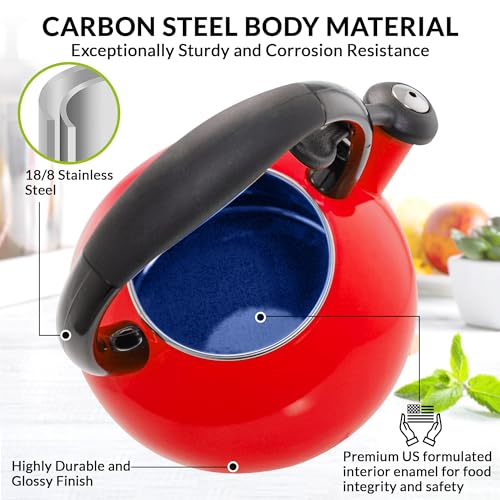 1.8 QT Red Enamel on Carbon Steel Whistling Kettle A920