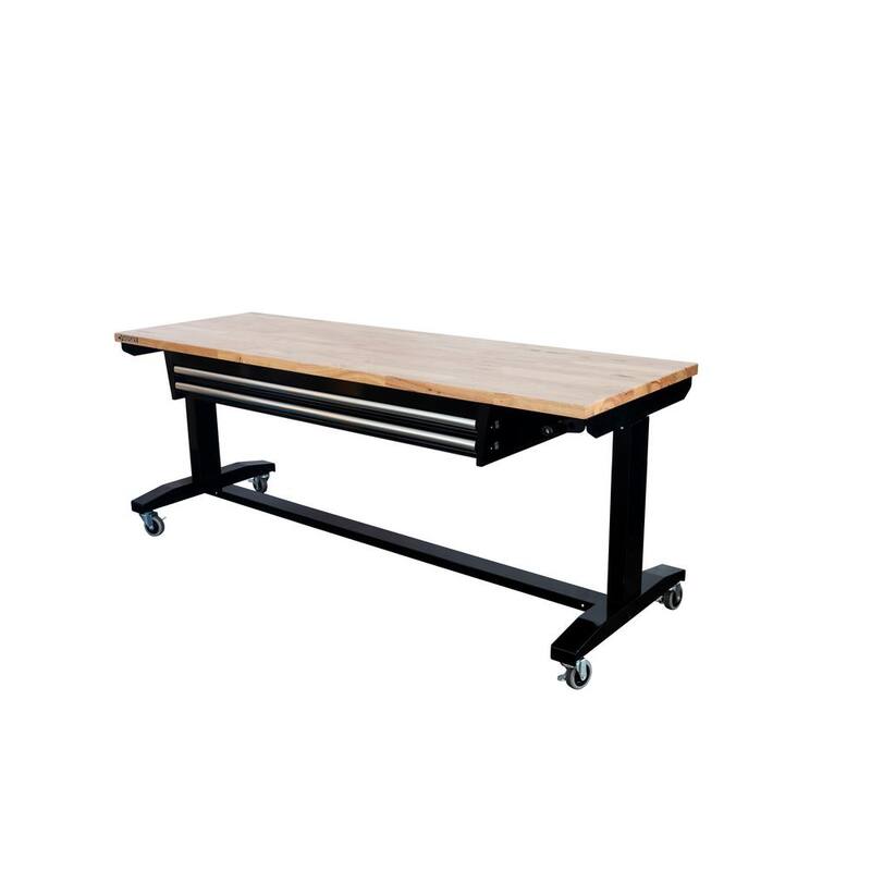 Adjustable Height Workbench Table with 2 Drawers in Black B4854