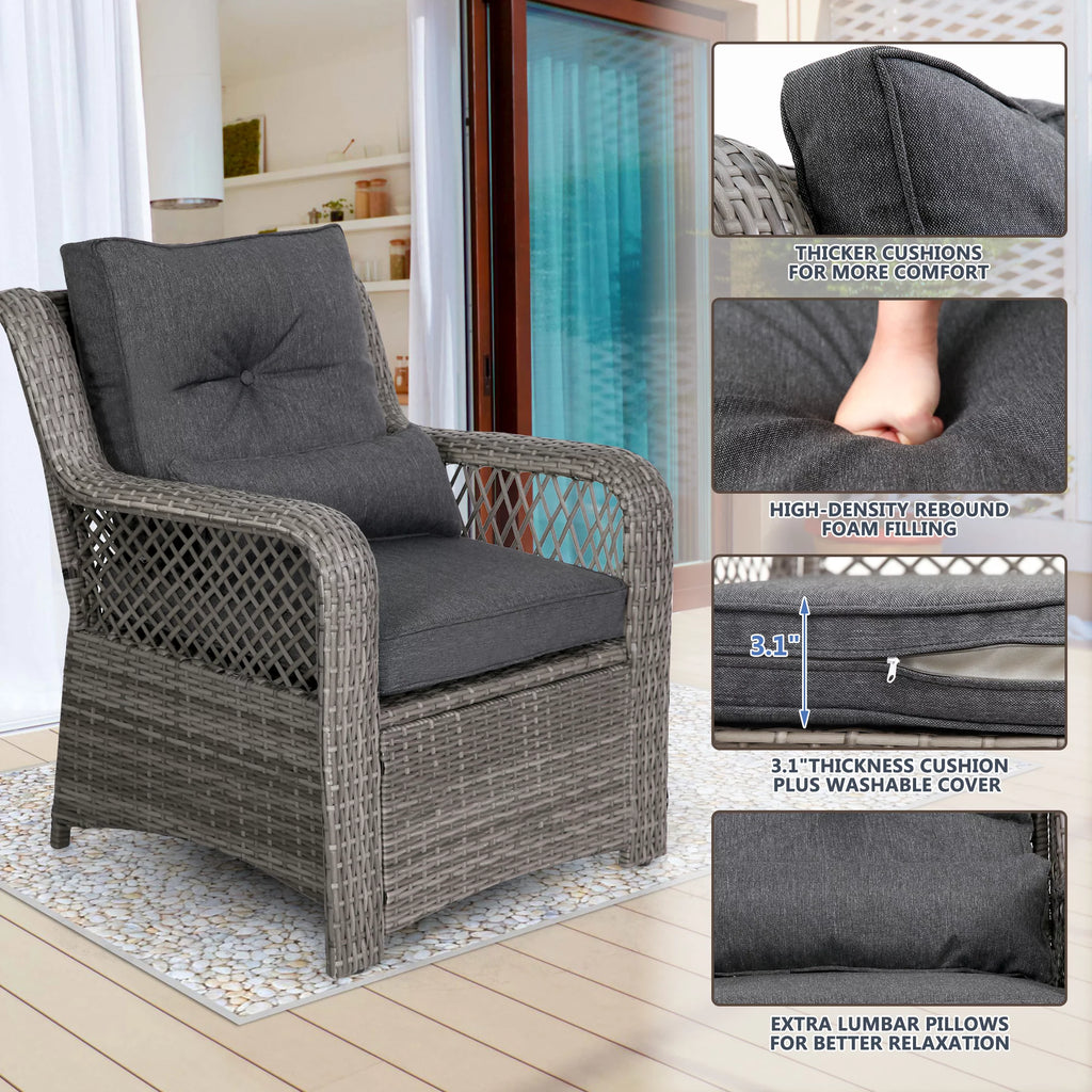 6 Piece Grey Rattan Patio Furniture Set with Ottoman J415