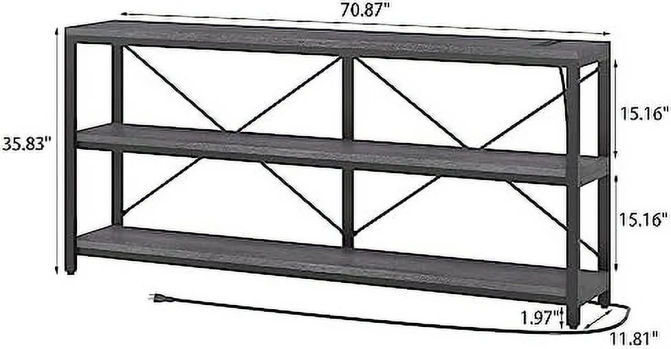 70.86'' Extra Long 3 Tiers Narrow Console Table with Outlet and USB N85565