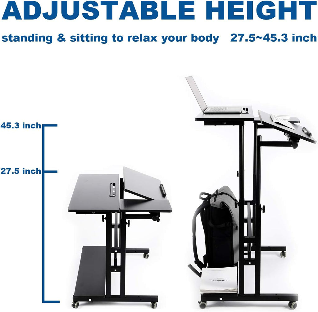 Black Portable Standing Desk with Wheels Q329505
