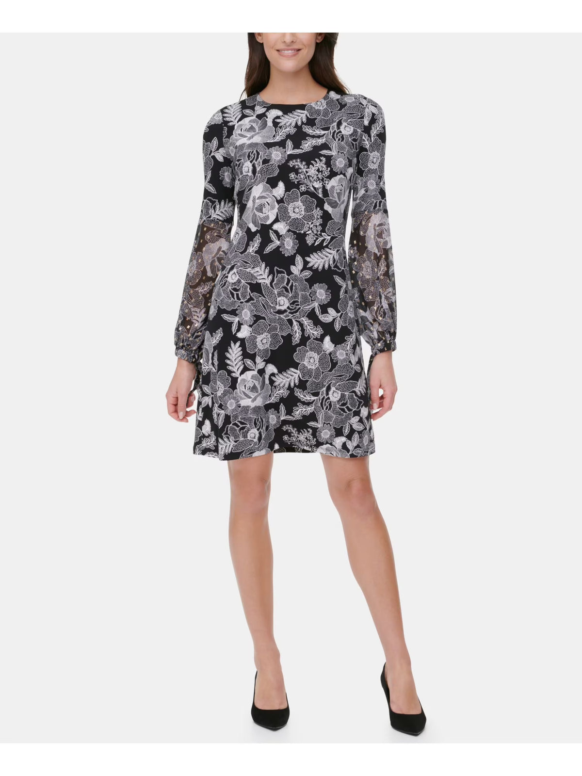 Black Floral Shift Dress Petites 2P S3243