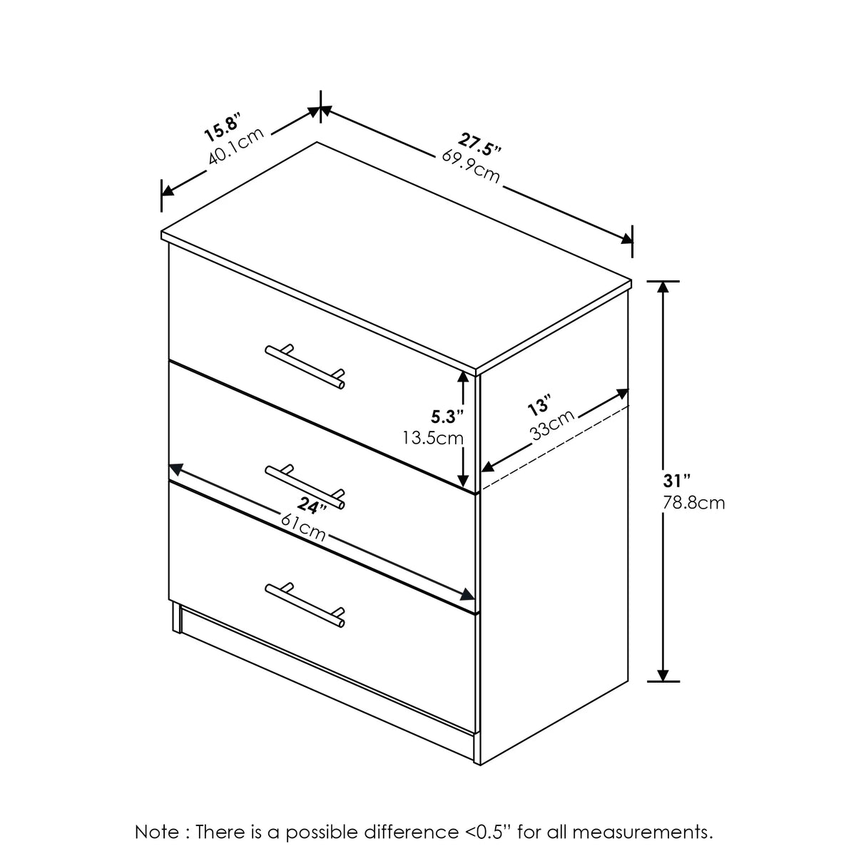 3-Drawer Dresser with Handle C220