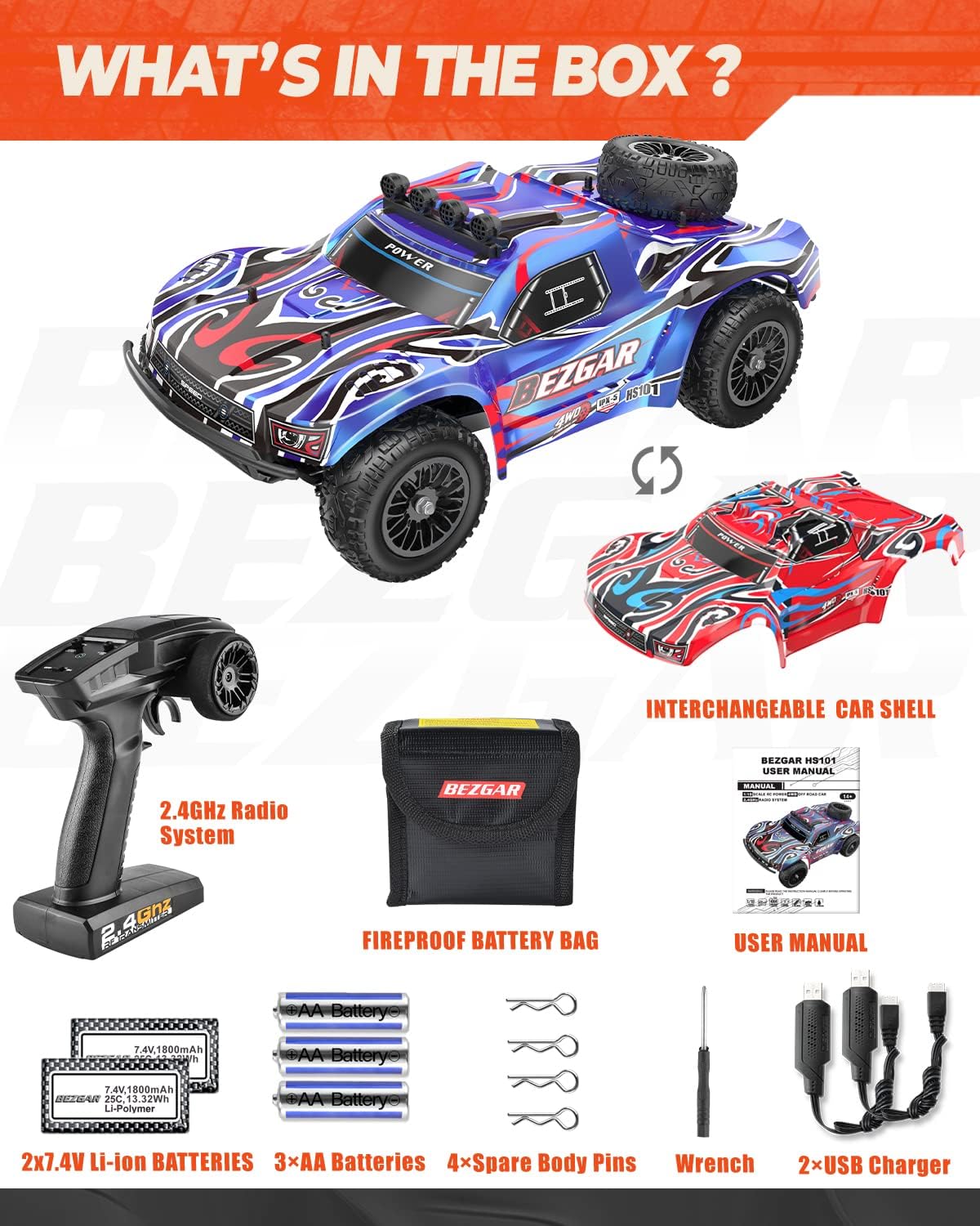 1:10 Scale 4WD Remote Control Electric Off Road RC Monster Truck with 2 Rechargeable Batteries R33156