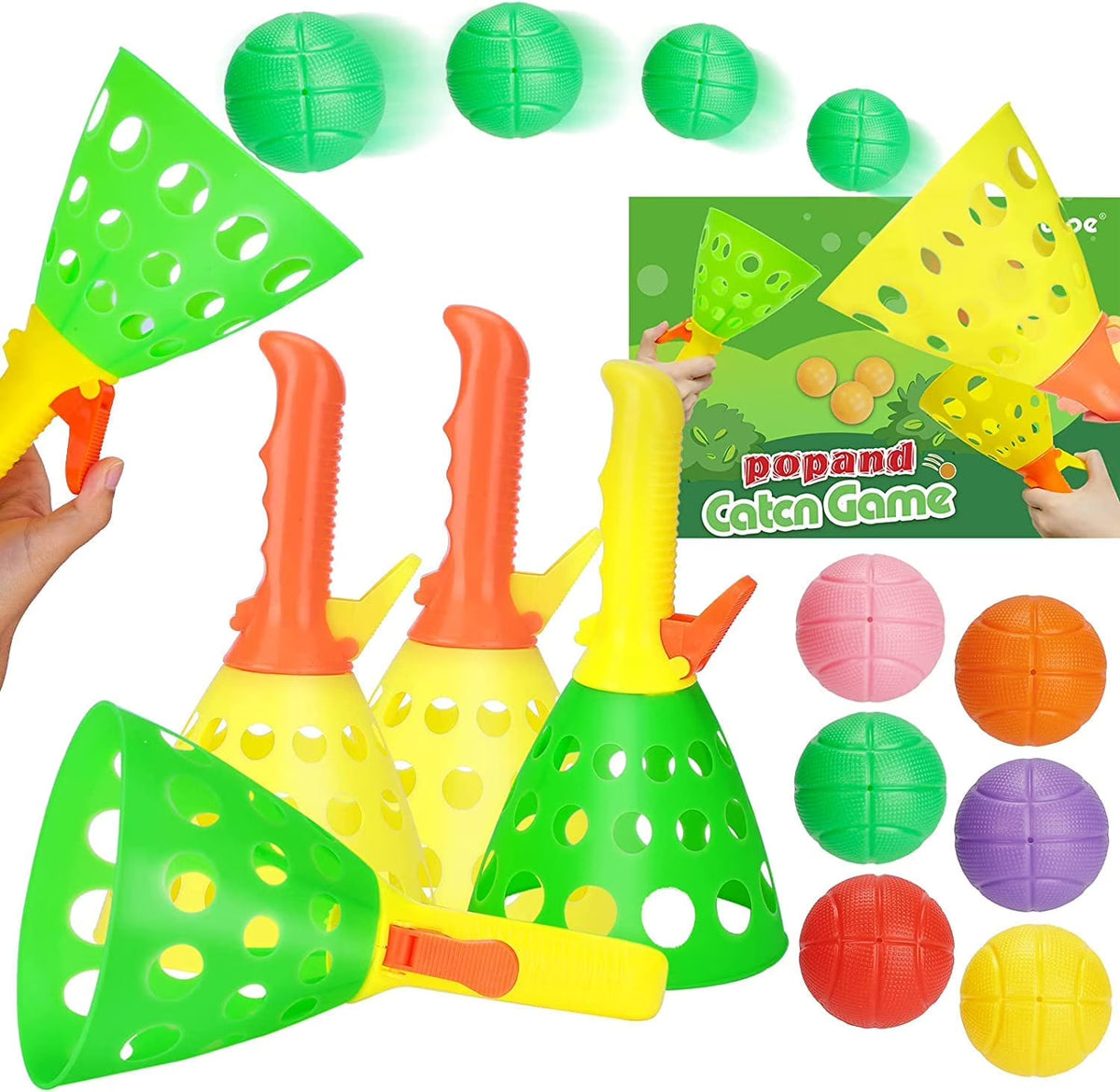 Pop Catch Ball Game with 4 Catch Launcher Baskets and 6 Balls E9741