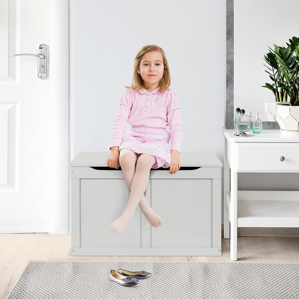 Wooden Toy Box Storage Truck Bench with Flip-Top Lid H4028
