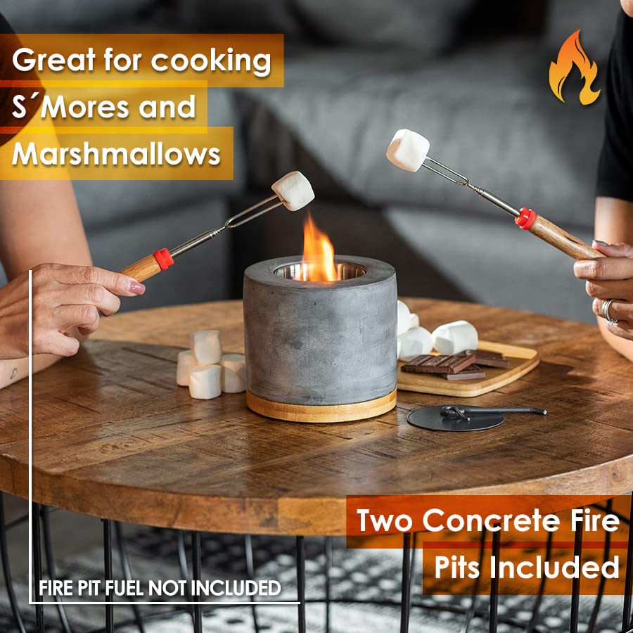 2 Pack Concrete Tabletop Fire Pit with Bamboo Base V81882