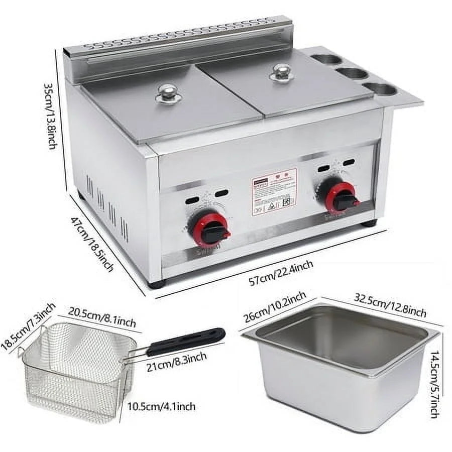 Commercial Countertop Gas Deep Fryer 2 Basket E3715