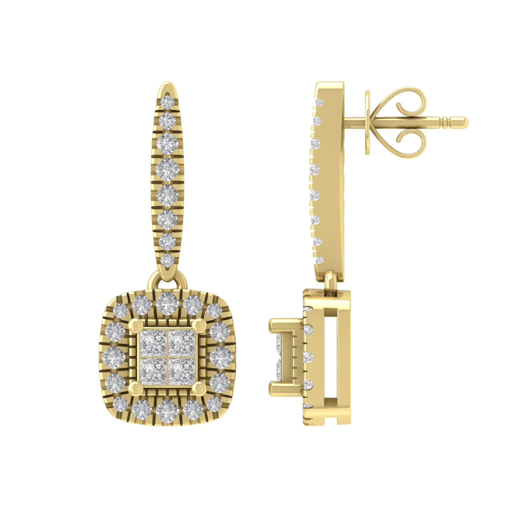 14K Yellow Gold Diamond Halo Stud Earrings L769