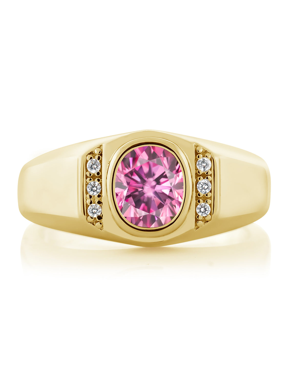 18K Yellow Gold Plated Silver Oval Pink Moissanite and Created Sapphire Ring P69810