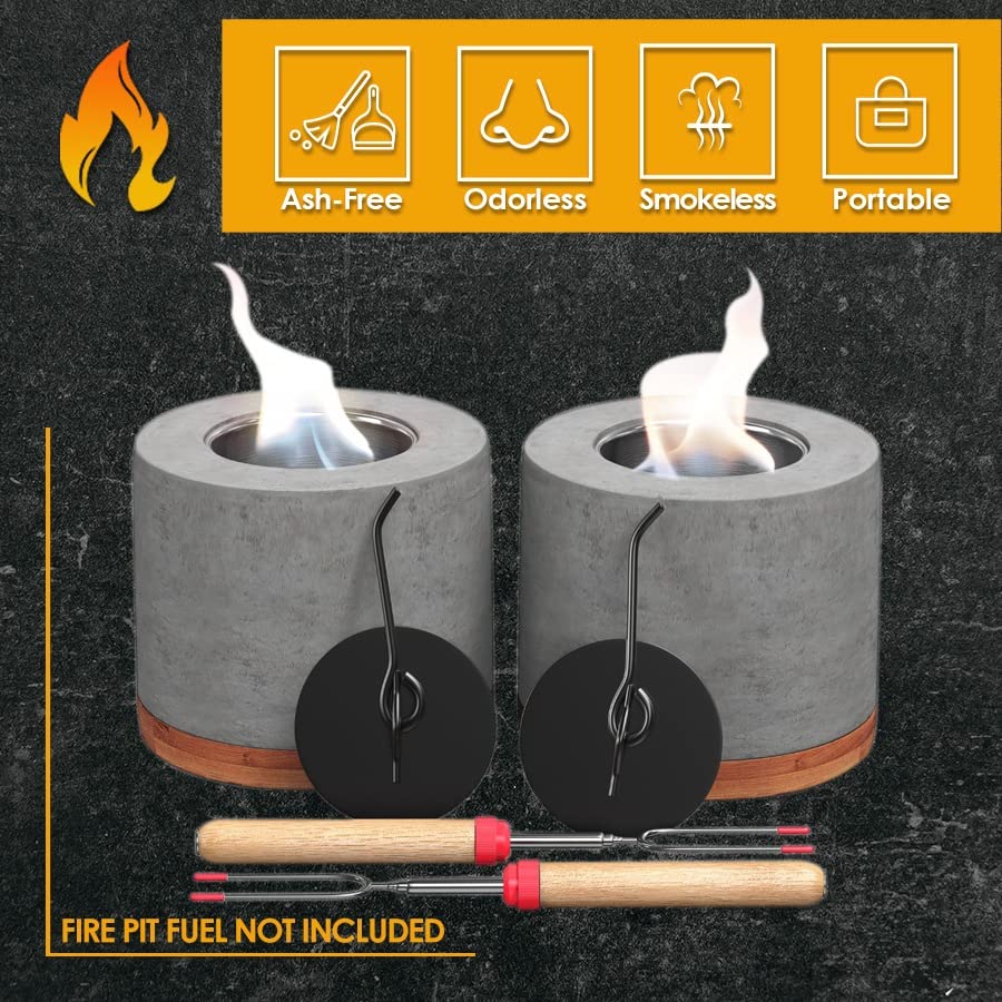 2 Pack Concrete Tabletop Fire Pit with Bamboo Base V81882