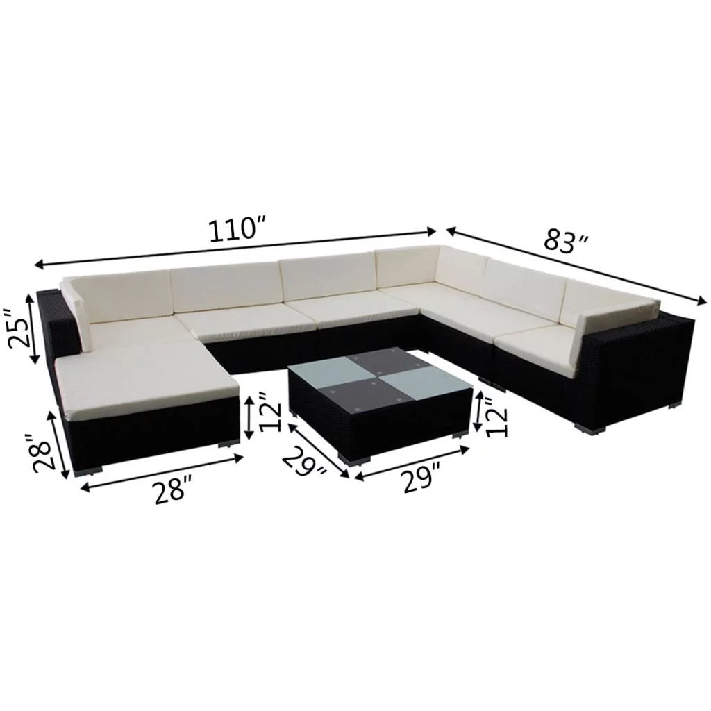 Black Poly Rattan 8 Piece Patio Lounge Set with Cushions S792