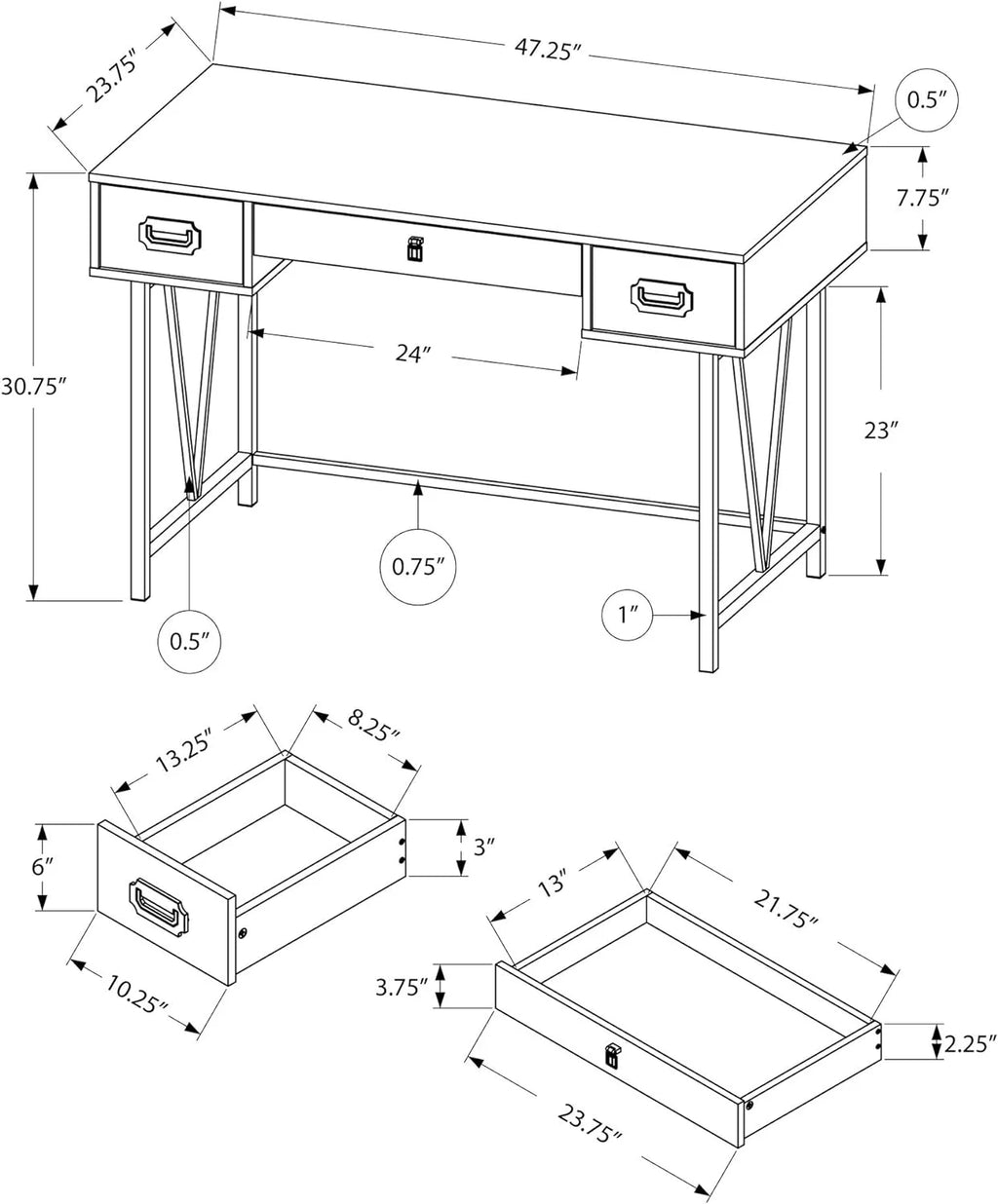 Laptop Table with Drawers Metal Legs Computer Desk X58803
