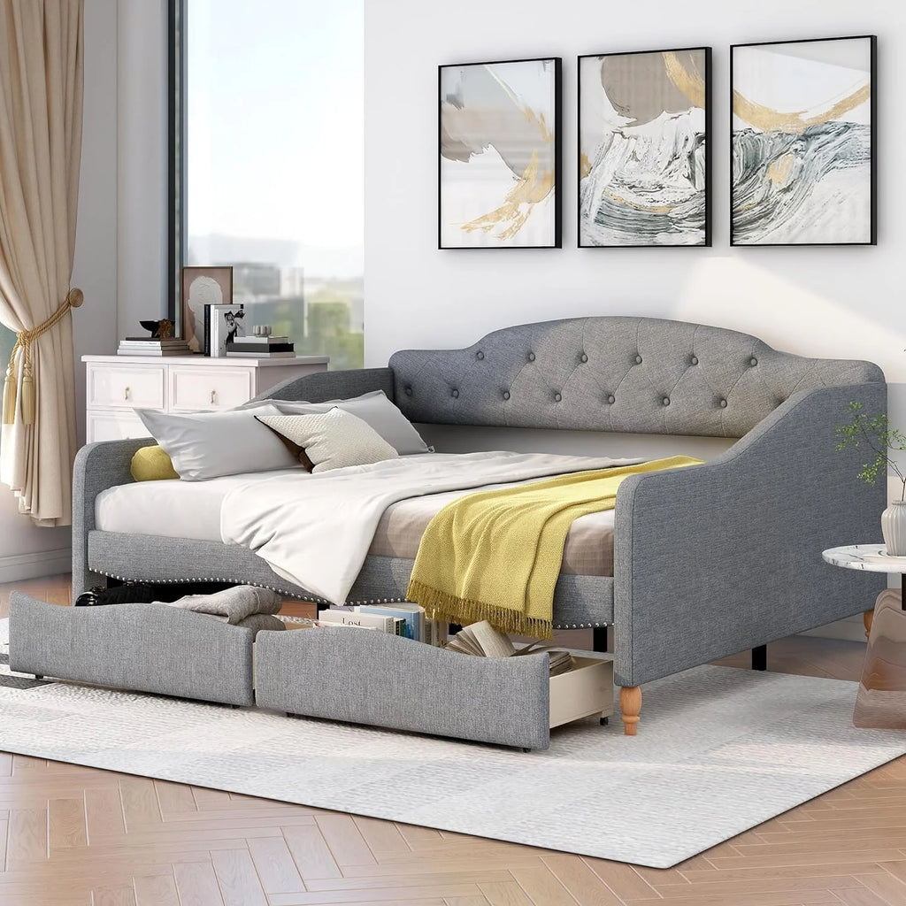 Upholstered Full Daybed with 2 Storage Drawers J972