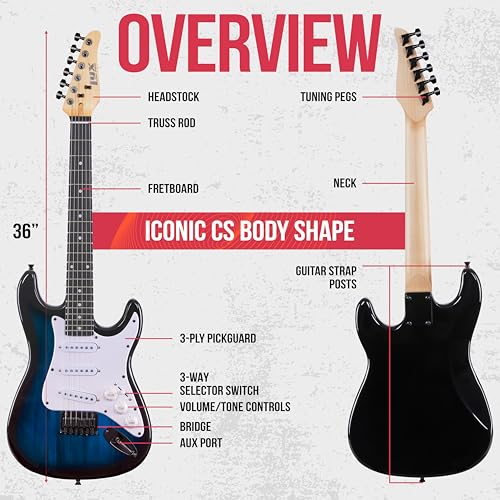 Red 36 Inch Electric Guitar Kit with Amp, Six Strings, Picks, Strap, Tuner, Cable, Gig Bag G2141