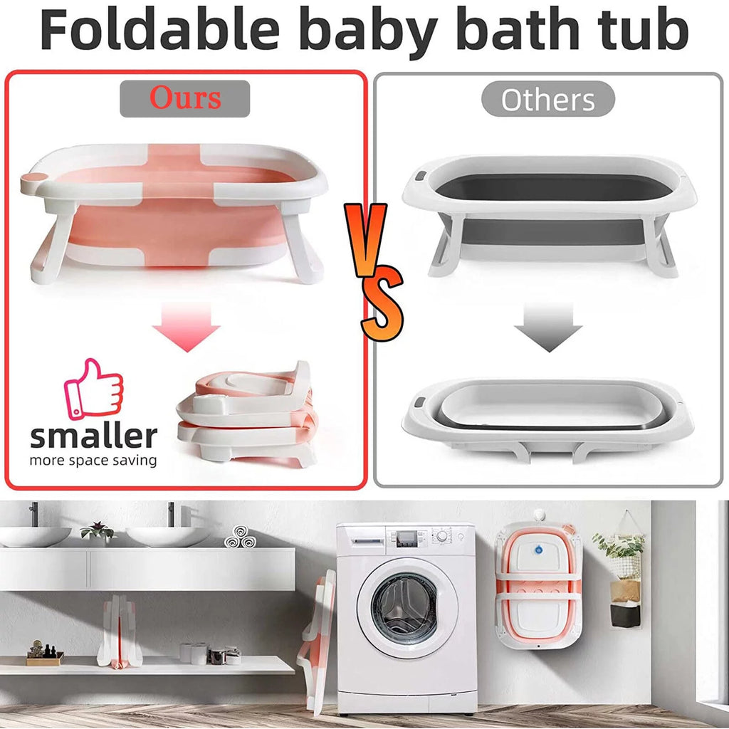 Collapsible Newborn Baby Bathtub with Pillow Cushion Support Bath Net Temperature Sensor Pink D569019