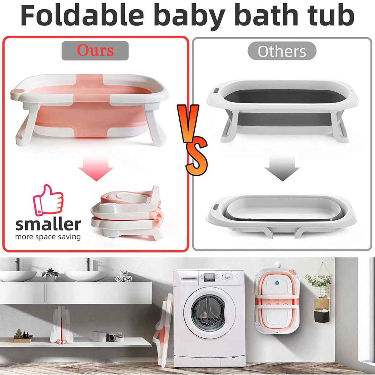 Collapsible Newborn Baby Bathtub with Pillow Cushion Support Bath Net Temperature Sensor Pink D569019