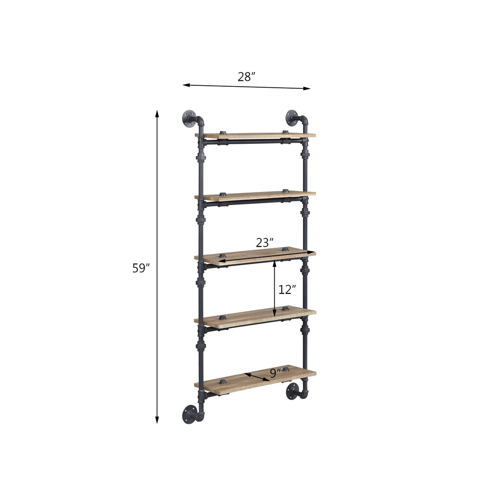 Oak and Sandy Black 5 Shelf Wall Rack M827