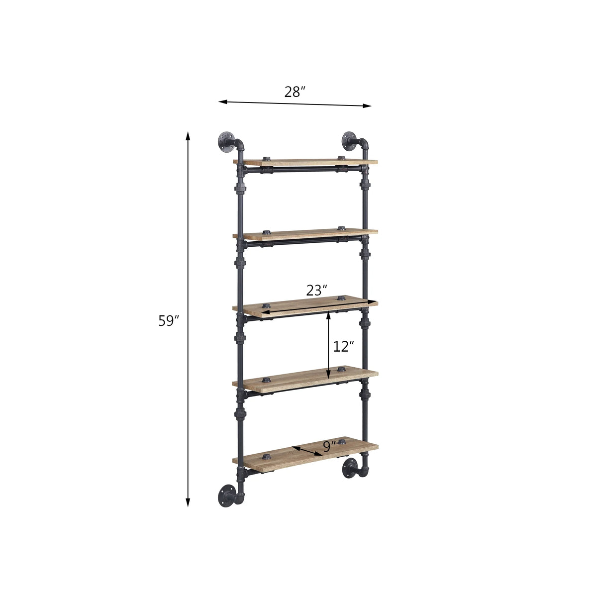 Oak and Sandy Black 5 Shelf Wall Rack M827