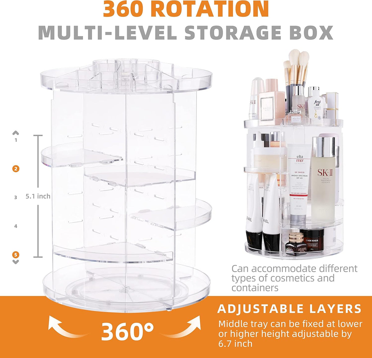 Clear Transparent 8 Layers Spinning Makeup Organizer O817579