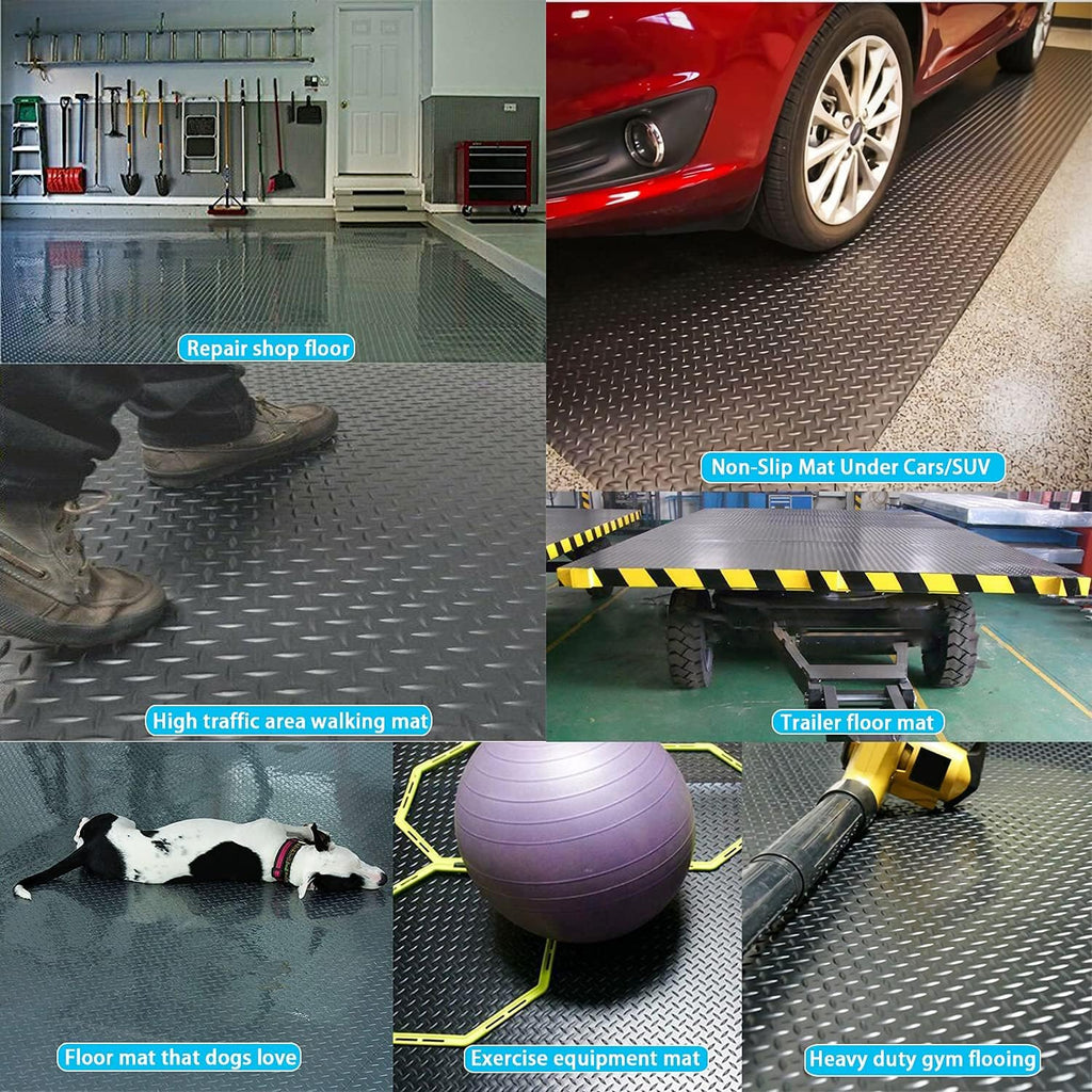 Black 5x10 Ft Diamond Plate Rubber Floor Mat O218801
