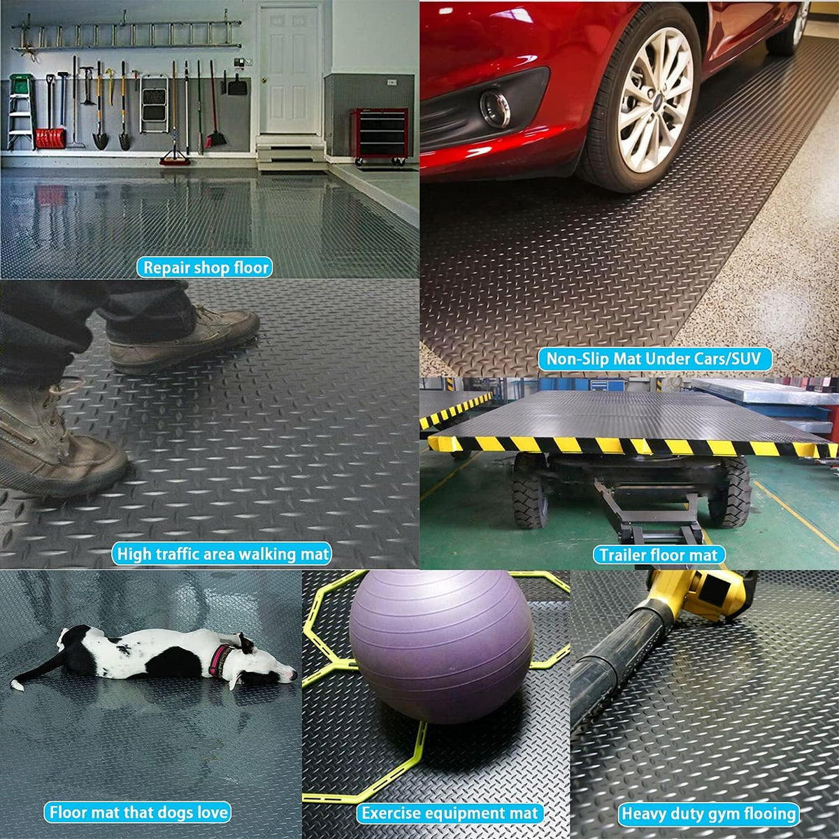 Black 5x10 Ft Diamond Plate Rubber Floor Mat O218801