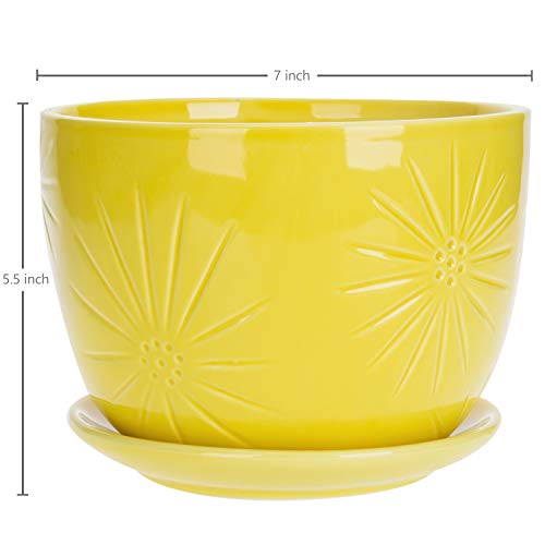 7 Inch White Ceramic Plant Pot with Drainage Hole and Saucer U5487