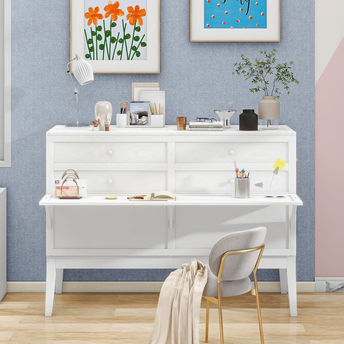 White Wood Queen Murphy Bed J980617