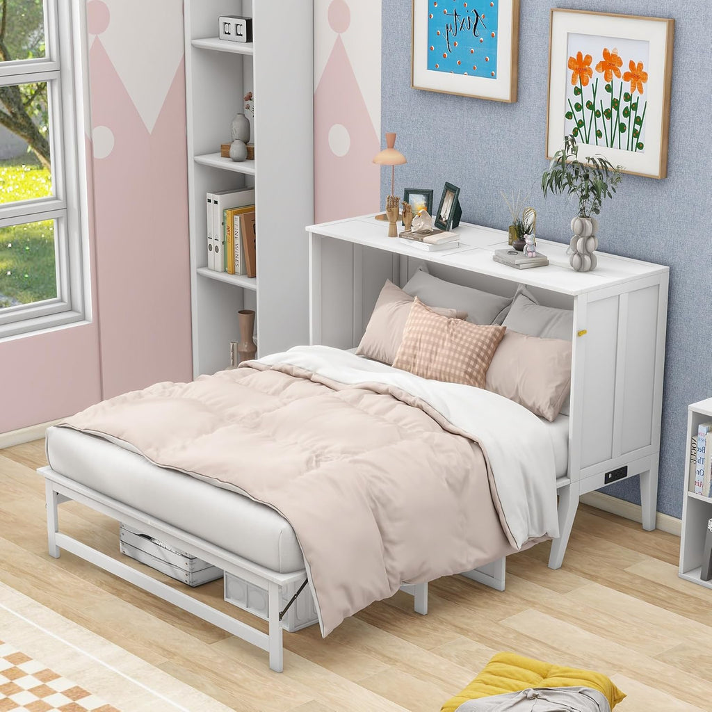 White Wood Queen Murphy Bed J980617