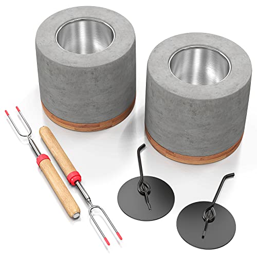 2 Pack Concrete Tabletop Fire Pit with Bamboo Base V81882