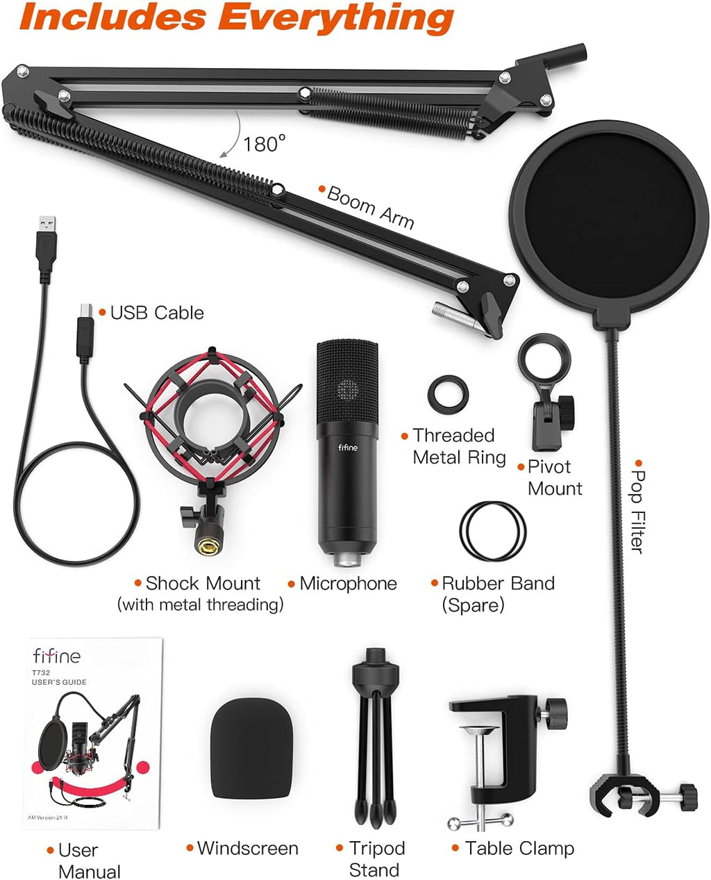 USB Gaming Microphone Set with Flexible Boom Arm Stand Pop Filter R789290